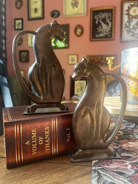 Pair of Vintage Brass Cat Bookends Siamese